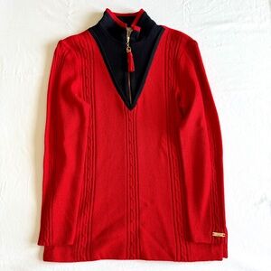 St. John Red and Black Cowl Neck Sweater